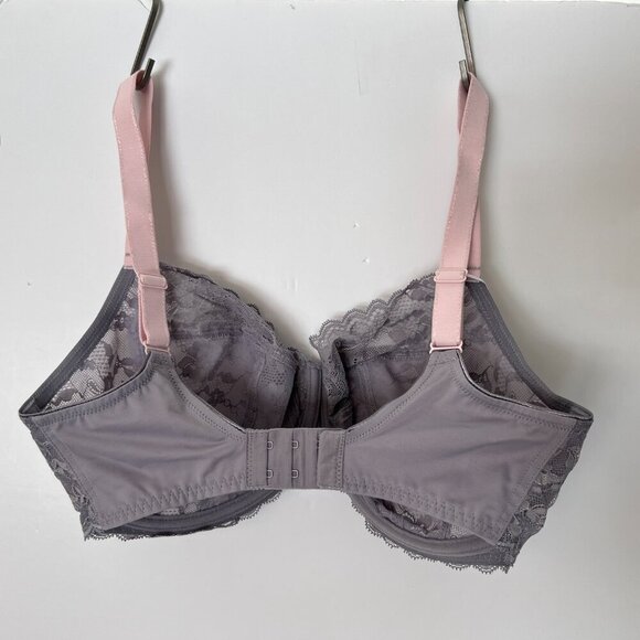 NWT- 34l- Freya Offbeat Side Support Bra in Mineral Grey - Purple/Pink lace - Picture 6 of 10
